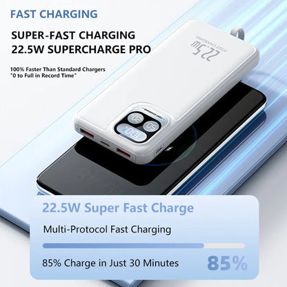 10000mAh Power Bank with 4-in-1 Built-in Cable, 22.5W Fast Charging, LED Digital Display - Image 3