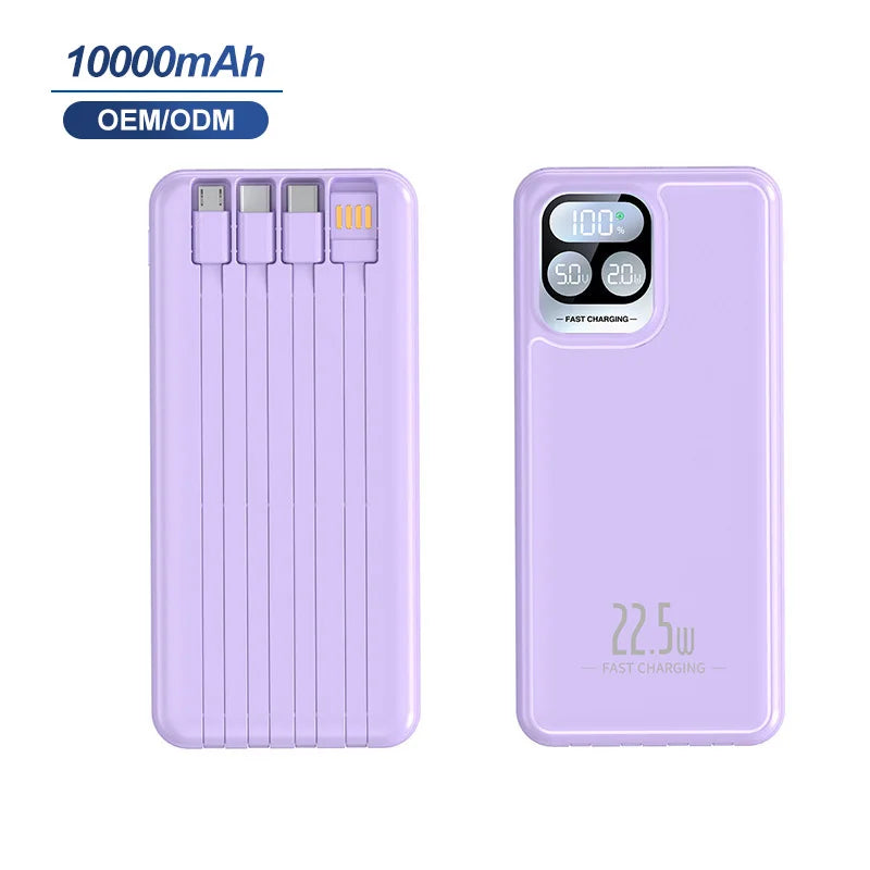 10000mAh Power Bank with 4-in-1 Built-in Cable, 22.5W Fast Charging, LED Digital Display - Image 4