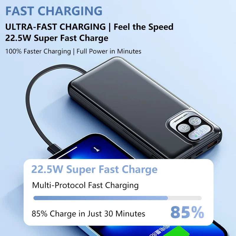 10000mAh Power Bank with 4-in-1 Built-in Cable, 22.5W Fast Charging, LED Digital Display - Image 7