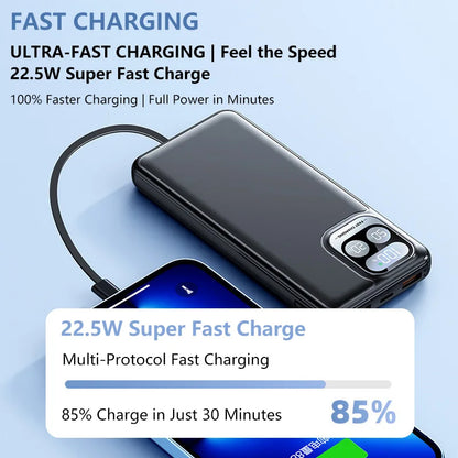 10000mAh Power Bank with 4-in-1 Built-in Cable, 22.5W Fast Charging, LED Digital Display - Image 7