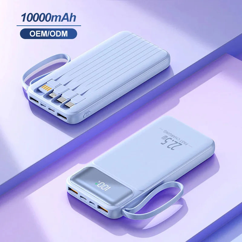 10000mAh Power Bank with 4-in-1 Built-in Cable, 22.5W Fast Charging, LED Digital Display - Image 9